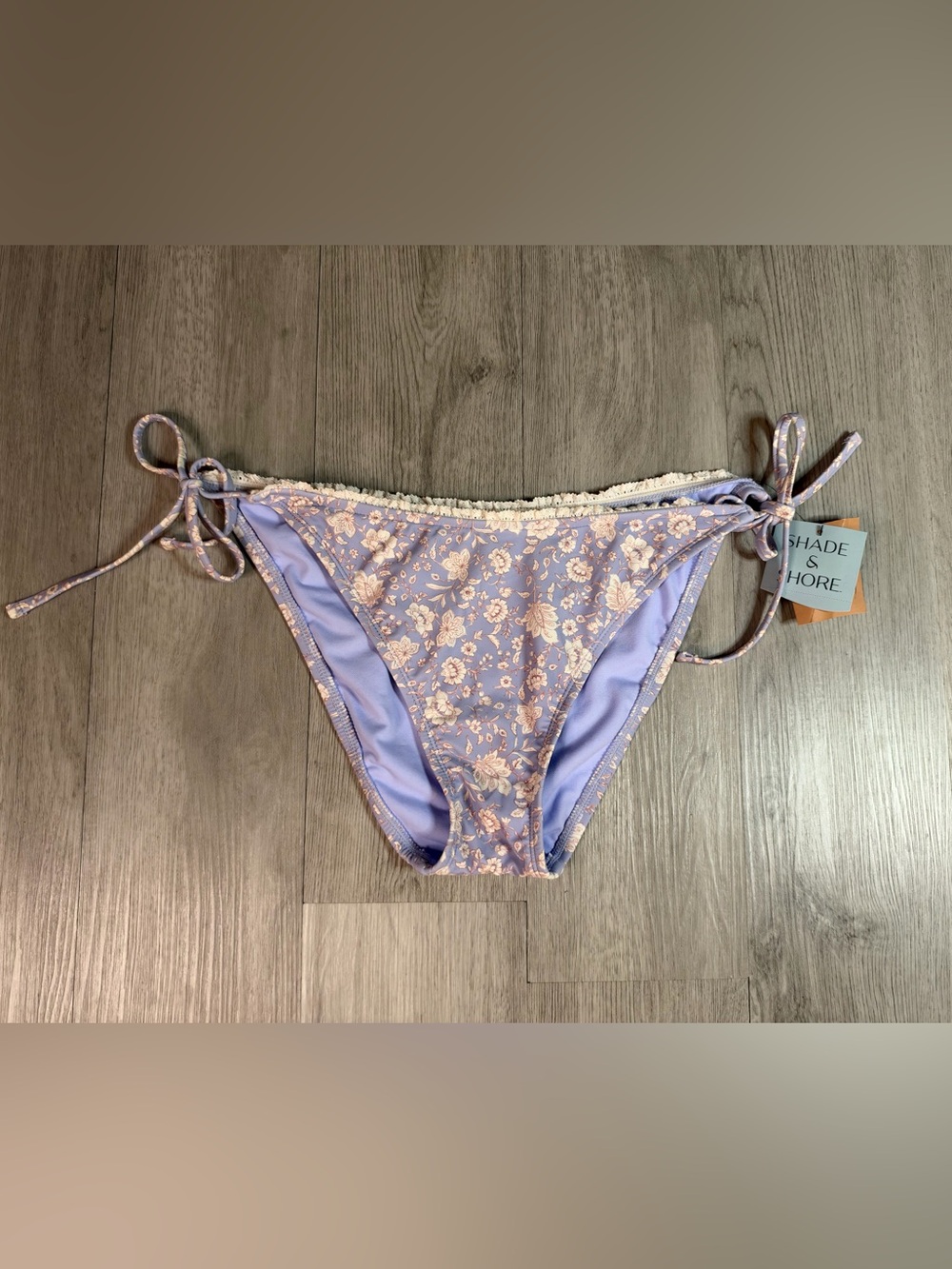 Shade & Shore Purple Floral Tie Side Cheeky Lined Bikini Bottom XL 16 NWT